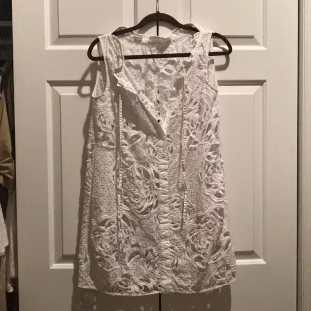 WOMENS WHITE COTTON LACE CROCHET COVERUP TOP M